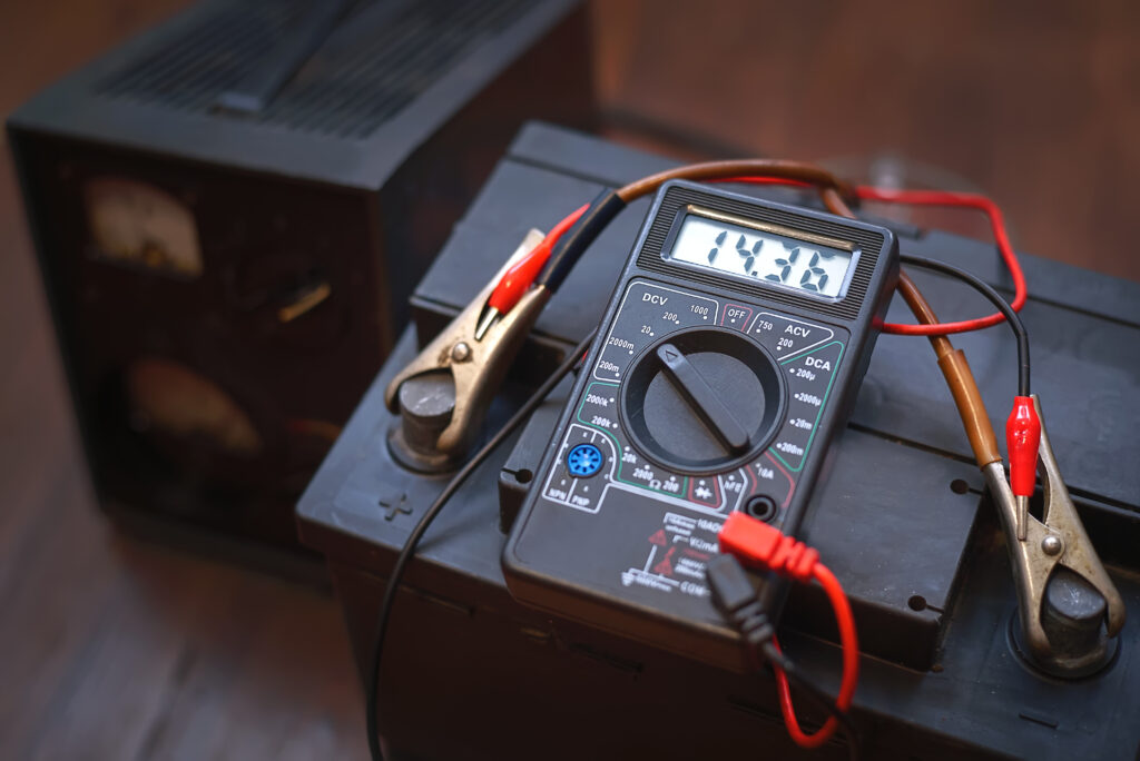 Checking voltage of a battery with a multimeter