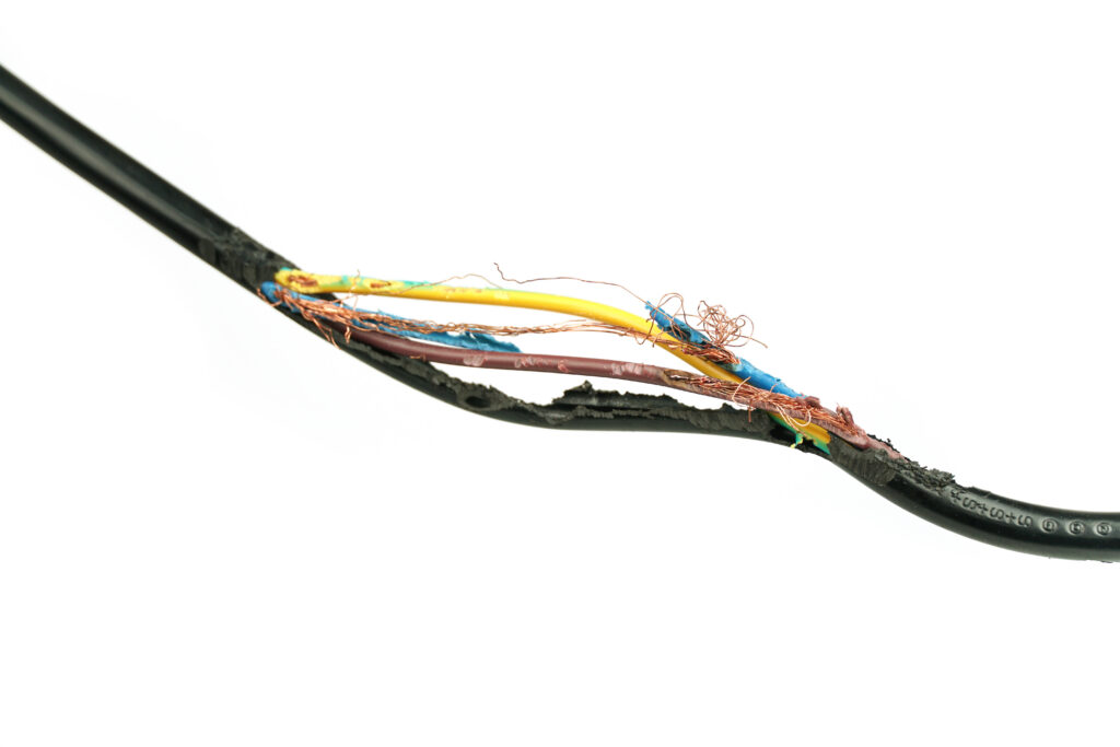 A wire that a mouse chewed on